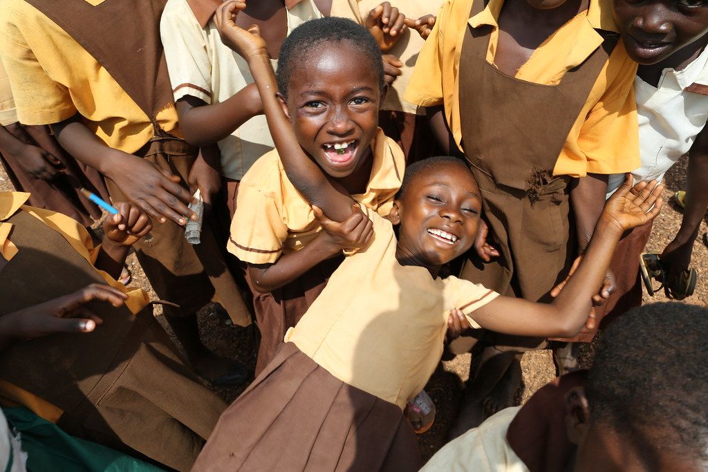 Smiling students in school uniforms in Africa